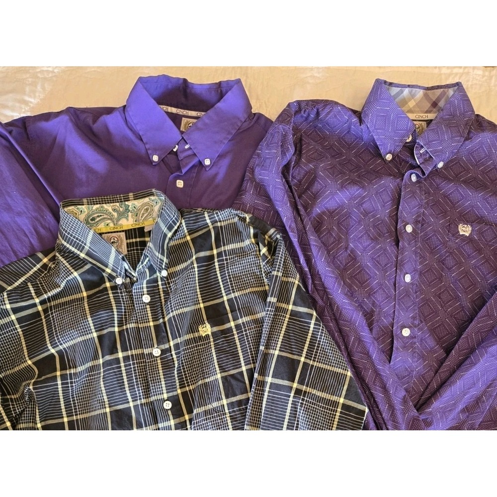 Cinch Button Down Rodeo Shirts Lot Of 3 Mens Medium Purple Black Bargain